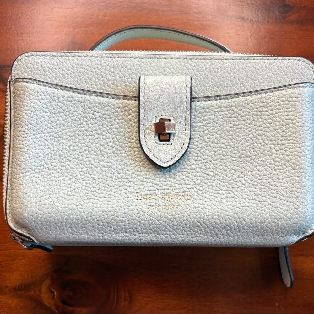 Pebbled Leather Top-Handle Crossbody Bag in Light Mint Double Zip! - Picture 2 of 10